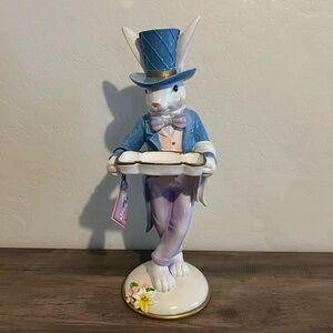 Tophat & Tail Butler Bunny Rabbit Holding Tray & Towel Resin Easter Figurine